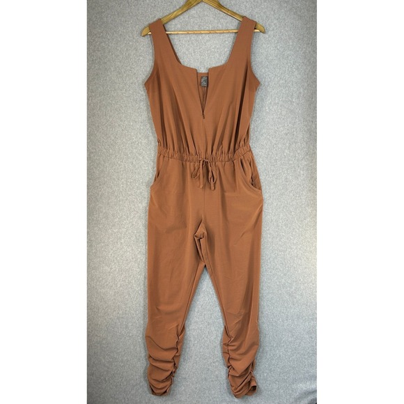Prana Pants - Prana Railay Tank Jumpsuit Rust Brown Clay Ruched‎ Ankle Pockets Womens Small